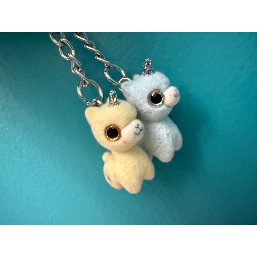 Alpaca Unicorn Keychain Set 2 Bag Charm Blue Yellow Flocked Kawaii Cute Animals